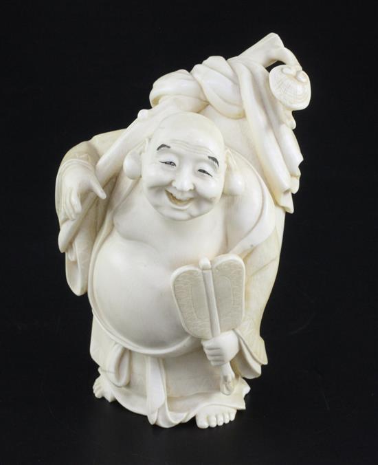 A Japanese ivory figure of Hotei, early 20th century, 10.3cm